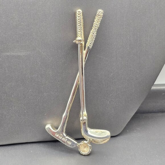 VTG Taxco Sterling Silver Golf Club & Ball Pin Brooch 3.25" TM-80 Mexico 20.65g - Picture 5 of 10